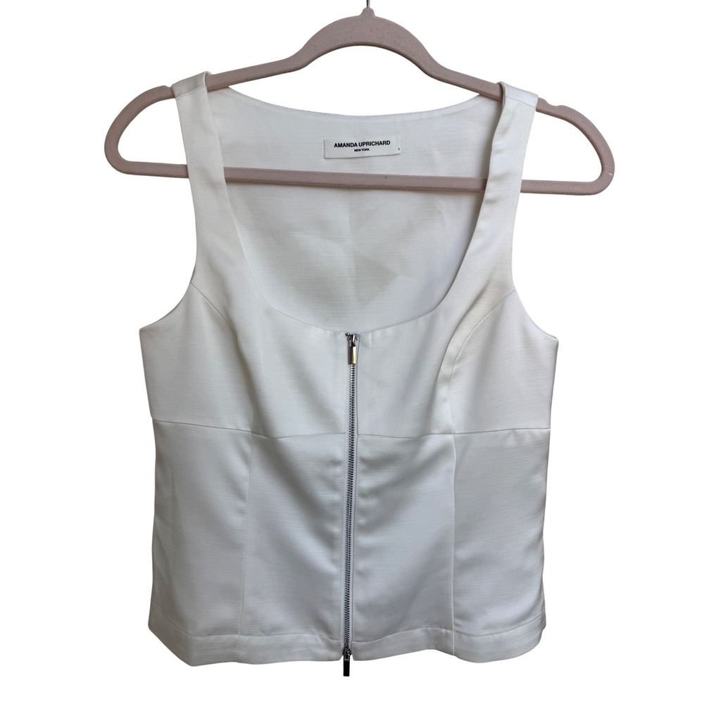 Amanda Uprichard White Zip-Front Sleeveless Top